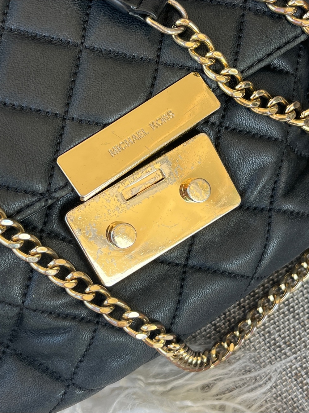 Michael Kors Black Quilted Shoulder Bag with Gold Hardware - Picture 12 of 16